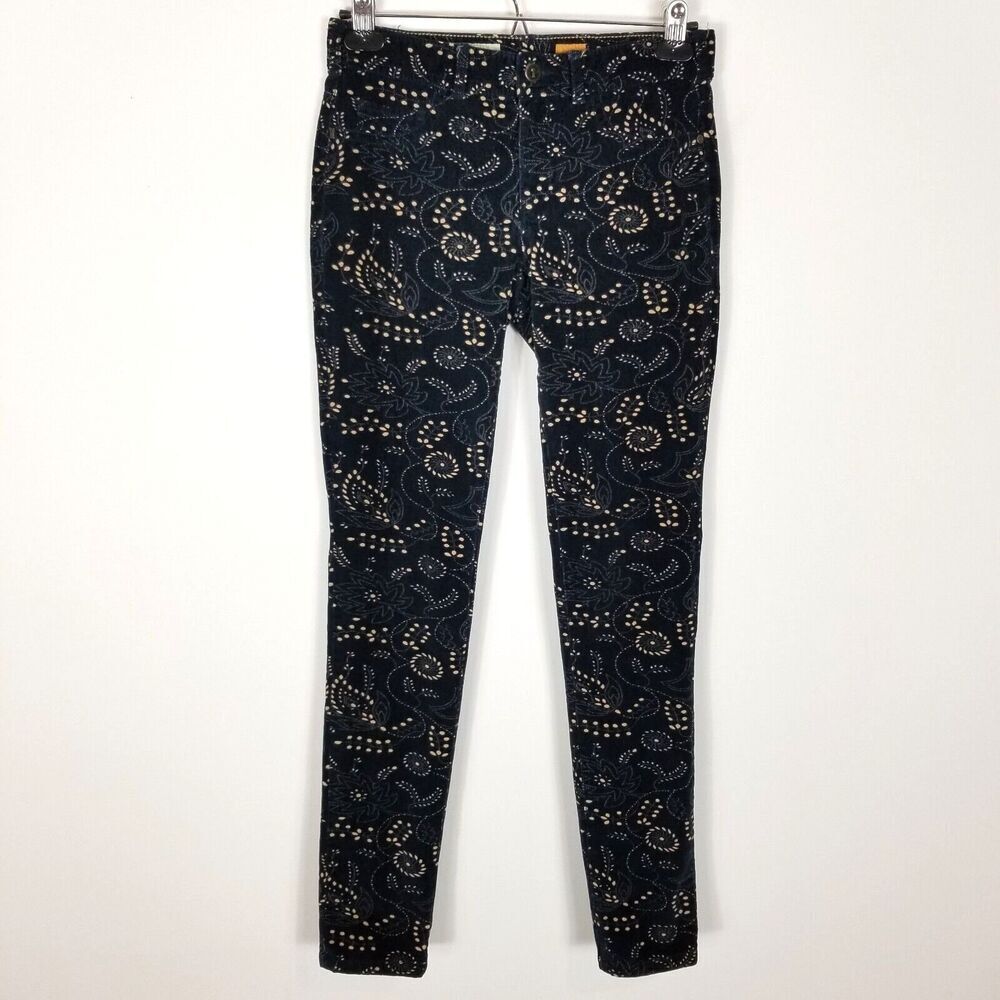 Anthropologie Pilcro  Women  Serif Navy Blue‎ Floral Corduroy Pants Sz 27